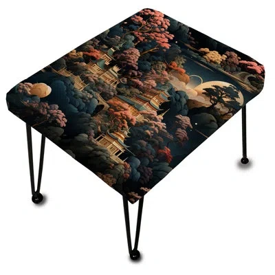 Design Art Enchanted Gardens - Japanese Rectangle Ottoman In Blue;pink