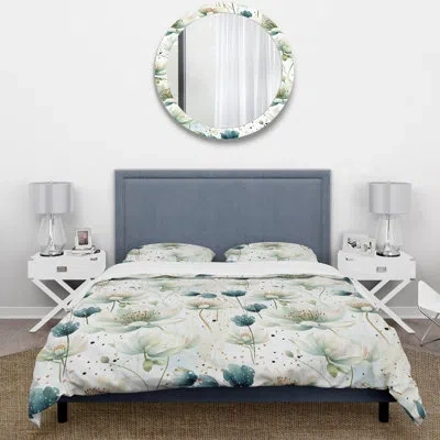 Design Art Enchanted Gardens Polka Dots Pattern Duvet Cover Set In Beige;teal