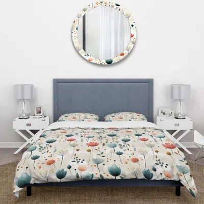 Design Art Enchanted Gardens Polka Dots Pattern I Duvet Cover Set In Teal;coral