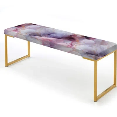 Design Art Enchanted Light Purple Marble Mist - Marble Upholstered Gold Bench