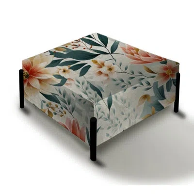 Design Art Enchanted Lotus Gardens Botanical Pattern - Floral Large Square Ottoman In White