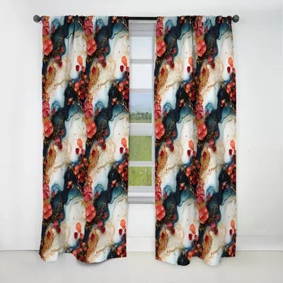 Design Art Enchanted White And Blue Marble Pattern - Abstract Marble Marble Blackout Curtain - 1 Panels In Pink;teal