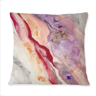 Design Art Encounters At Redden Point Vi - Abstract Liquid Ink Printed Throw Pillow In White;red