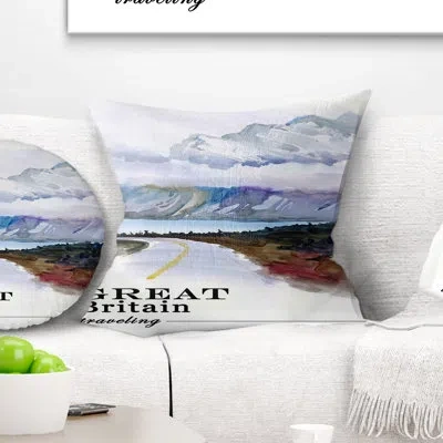Design Art England Cold Landscape - Landscape Printed Throw Pillow In Blue;black;brown;green;red;yellow