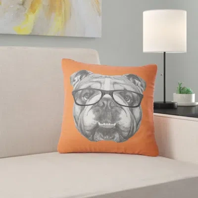Design Art English Bulldog With Glasses - Animal Printed Pillow In Gray;orange