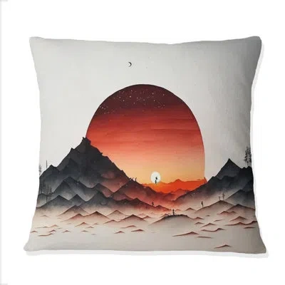 Design Art Epic Red Moon Sunset Ii - Mountains Printed Throw Pillow