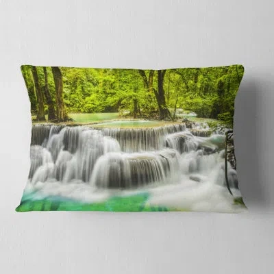 Design Art Erawan Waterfall View - Landscape Printed Throw Pillow
