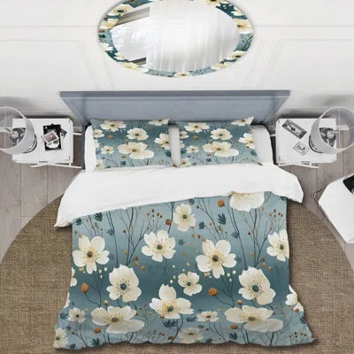 Design Art Essence Petals Blooms Floral Pattern I - Floral Duvet Cover Set In White