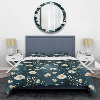 Design Art Essence Petals Blooms Floral Pattern Ii Duvet Cover Set In Blue