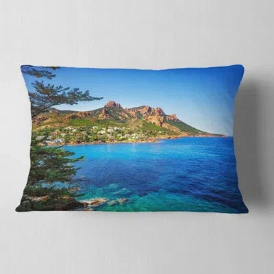 Design Art Esterel Rocks Beach Coast In Blue - Sea & Shore Printed Throw Pillow