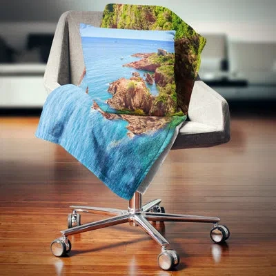 Design Art Esterel Rocks Beach Coast - Landscape Printed Pillow In Blue;black;brown;green;red;yellow