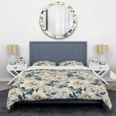 Design Art Ethereal Blooms Vi - Plants Duvet Cover Set - Microfiber Polyester In Blue;white