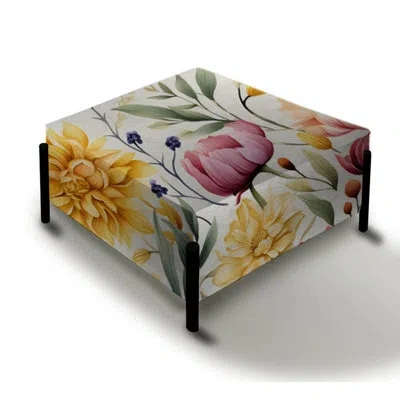 Design Art Ethereal Botanicals Boho Pattern - Floral Large Square Ottoman In Yellow;pink