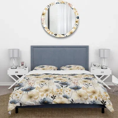 Design Art Ethereal Botanics - Plants Duvet Cover Set - Microfiber Polyester In Blue;white