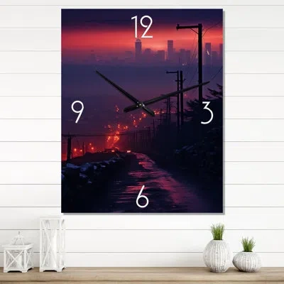 Design Art Ethereal City Nights Ii - Cityscapes Wall Clock In Pink