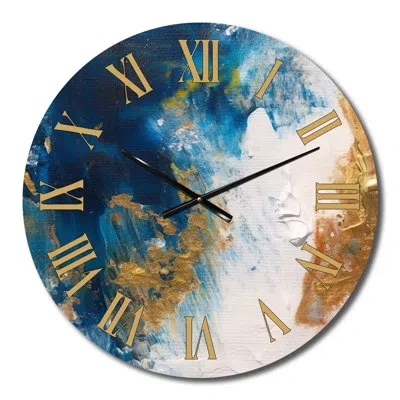 Design Art Ethereal Knowing Royal Blue And Gold Ii Metal Wall Clock In Blue;white;gold