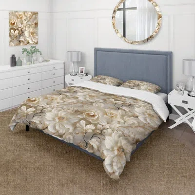 Design Art Ethereal Rococo Flourish Victorian Pattern Iii Duvet Cover Set In Beige
