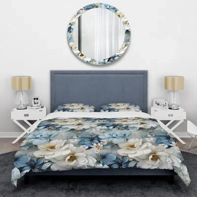 Design Art Ethereal Rococo Flourish Victorian Pattern Xiv Duvet Cover Set In Blue;white