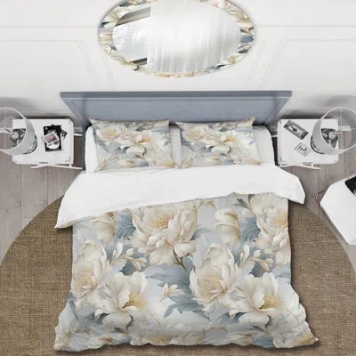 Design Art Ethereal Rococo Flourish Victorian Pattern Xxxi Duvet Cover Set In White