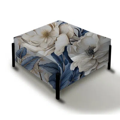 Design Art Ethereal Shadows Moody Patterns I - Floral Large Square Ottoman In Blue;white
