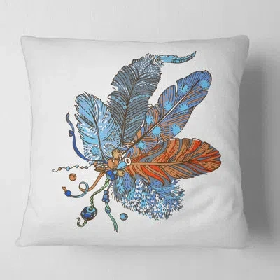 Design Art Ethnic Boho Style Design - Bohemian & Eclectic Printed Throw Pillow In Blue