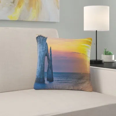 Design Art Etretat Cliff Normandy Panorama - Sea & Shore Printed Pillow In Yellow