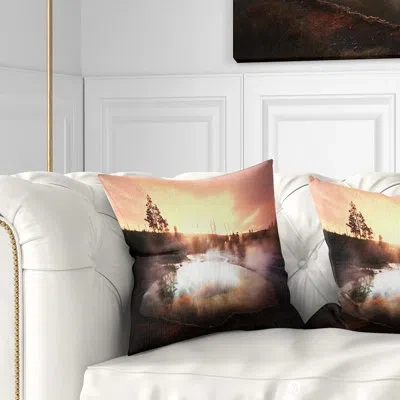 Design Art Evening At Morning Glory Pool - Landscape Printed Pillow