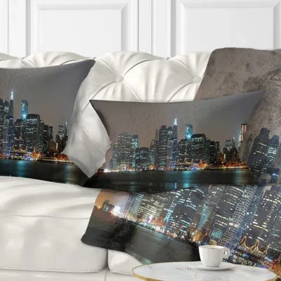 Design Art Evening New York Panorama - Cityscape Printed Throw Pillow
