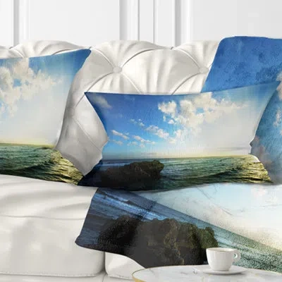 Design Art Evening Sea With Calm Waters - Sea & Shore Printed Throw Pillow In Multi-color
