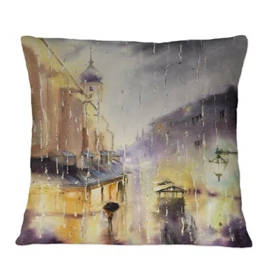 Design Art Evening View Of The Old City - Bohemian & Eclectic Printed Throw Pillow In Blue;black;brown;green;red;yellow