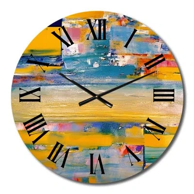Design Art Every Little Ocean Sunset Abstract Expressionism Metal Wall Clock In Blue;gold
