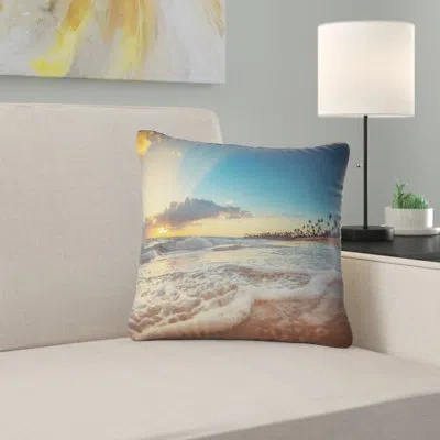Design Art Exotic Beach In Dominican Republic - Sea & Shore Printed Pillow In White