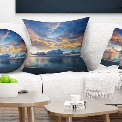 Design Art Exotic Colorful Maldives Seashore - Sea & Shore Printed Throw Pillow In Blue