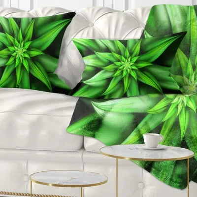 Design Art Exotic Green Flower Petals - Floral Printed Throw Pillow
