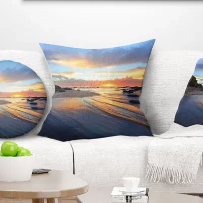Design Art Exotic Seashore Sunrise Australia - Sea & Shore Printed Throw Pillow In Blue;orange
