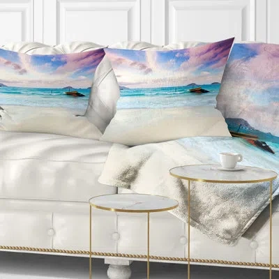 Design Art Exotic Seashore Sunset Over Blue Sea - Sea & Shore Printed Throw Pillow