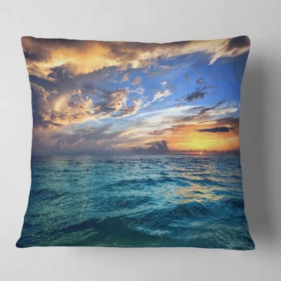 Design Art Exotic Tropical Beach At Sunset - Sea & Shore Printed Pillow In Blue;orange