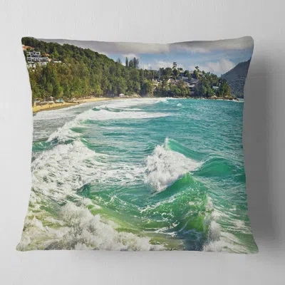 Design Art Exotic Tropical Beach Blue Waters Oversized Beach Pillow In Blue;white