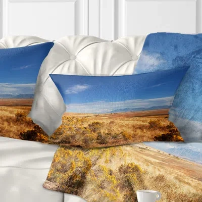 Design Art Expansive Prairie Under Blue Sky - Landscape Printed Throw Pillow
