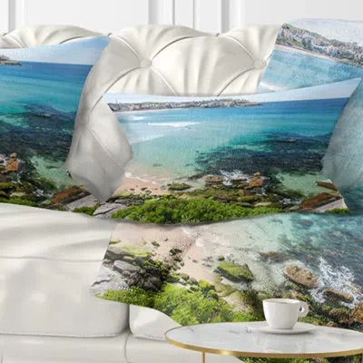 Design Art Expansive Sydney Bondi Beach - Sea & Shore Printed Throw Pillow In Blue