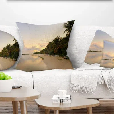 Design Art Expansive Tropical Beach Evening - Sea & Shore Printed Pillow In Blue;white