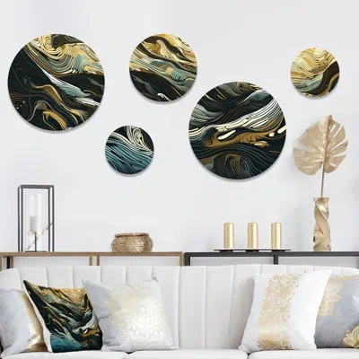 Design Art Exploring Abstracted Lines I - Minimalism Line Art Metal Wall Décor In Green;yellow