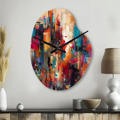 Design Art Exploring Abstracted Tranquility Ii - Irregular Shape Modern Metal Wall Clock, Red Wall Clock Print