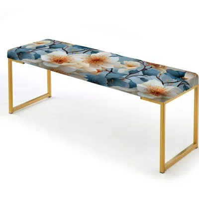 Design Art Exquisite Beauty Blue Floral Melody - Floral Upholstered Gold Bench