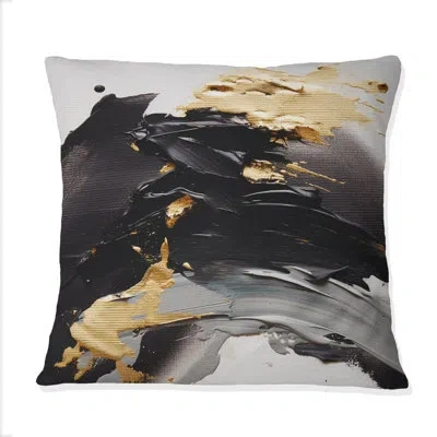 Design Art Exquisite Darling Gold Abstract Wave On Black Ii - Abstract Painting Printed Throw Pillow In Black;gold