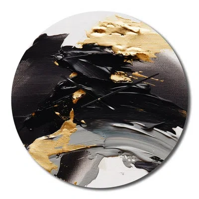 Design Art Exquisite Darling Gold Abstract Wave On Black Ii Metal Wall Clock In Black;gray;gold