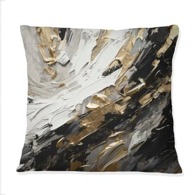 Design Art Exquisite Darling Gold Abstract Wave On Black Iii - Abstract Painting Printed Throw Pillow In Black;gold