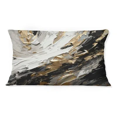Design Art Exquisite Darling Gold Abstract Wave On Black Iii - Abstract Painting Printed Throw Pillow In Black;gold
