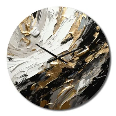 Design Art Exquisite Darling Gold Abstract Wave On Black Iii Metal Wall Clock In Black;gold;cream