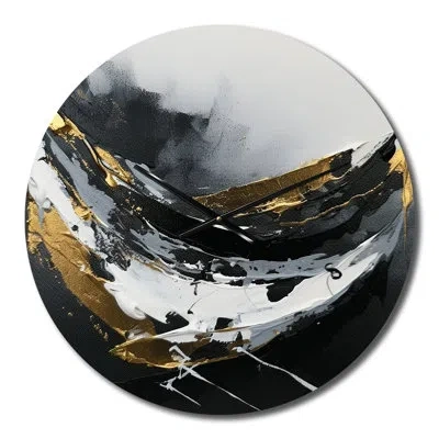 Design Art Exquisite Darling Gold Abstract Wave On Black Metal Wall Clock In Black;gray;gold